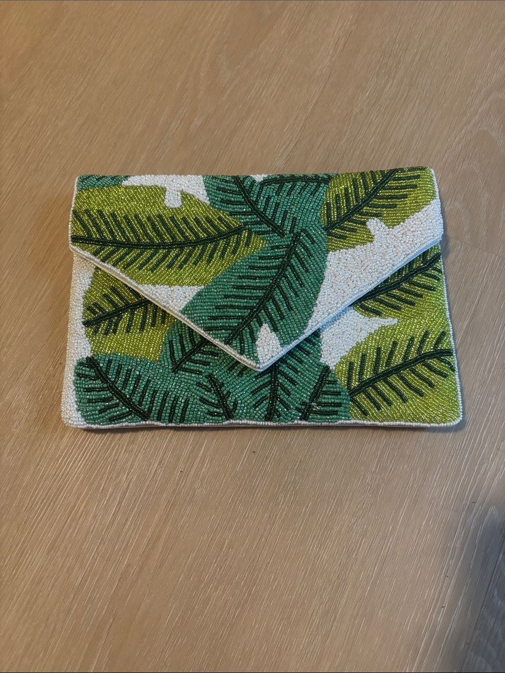 NEW New York & Company Tropical Leaf Beaded Clutch